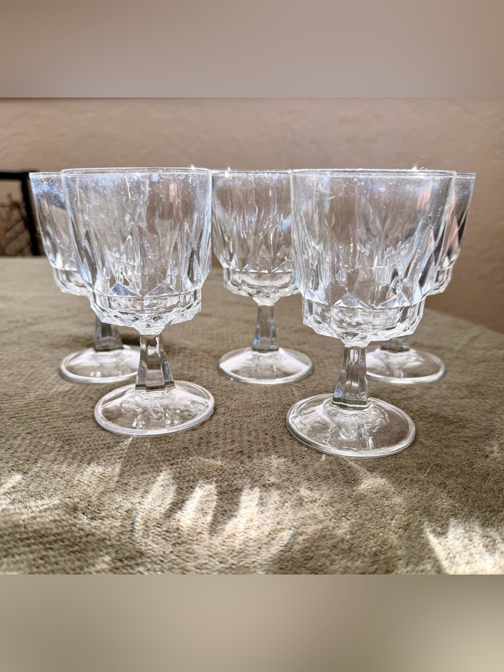 Vintage Arcorac France Arctic Clear Glass Mid-Century Wine Goblets - Set of 5